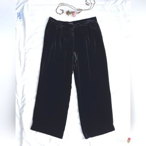 MASSIMO DUTTI Black Silk Blend Velvet Pants, Pockets